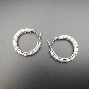 Silver Tone Baguette CZ Hoop Earrings Sparkling Eternity Style Hoops ☀️ 3/$40